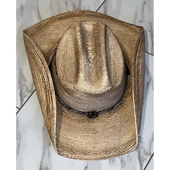 Summit Hats Straw Cowboy Hat Western Palm Leaf Style Leather Band Chin Strap - Picture 3 of 11